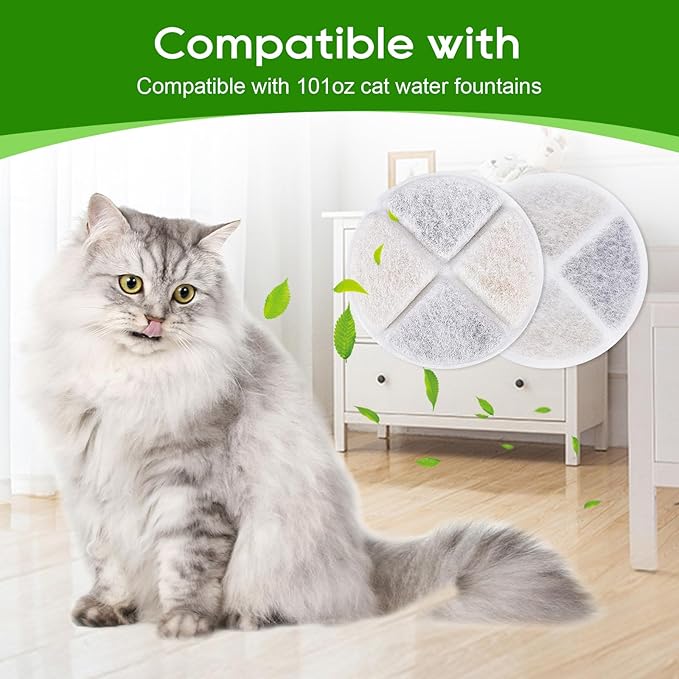 Cat Fountain Filters, 8 Pack Pet Water Fountain Filter Replacement Compatible with 101 oz Cat Water Dispenser