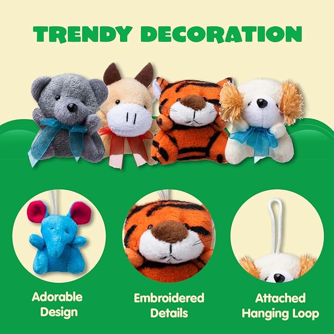 JOYIN 72 Pack Mini Animal Plush Toy Assortment (72 Units 3" Each),Bulk Stuffed Animals Party Favors for Kids, Small Animals Plush Keychain Decoration, Carnival Prizes, Christmas Party Favors