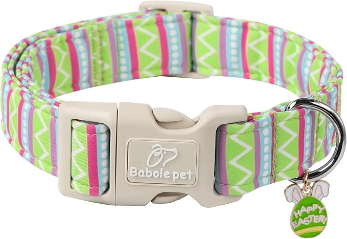 Easter Dog Collar for Large Dogs - Brightly Colored Stripe Easter Collars for Boy Girl Dogs, Adjustable Spring Holiday Pet Collars with Quick Release Buckle XL