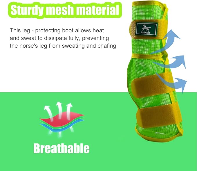 Fly Boots for Horses Set of 4 – Breathable Mesh Leg Protection for Summer with Ventilated Design & All-Day Comfort （Green，Large