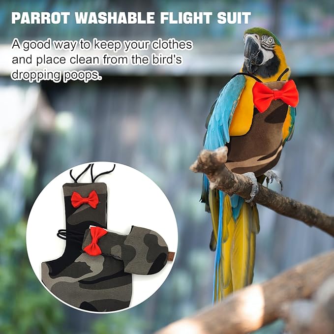 Bird Diaper Washable Reusable Parrot Flight Suit Nappies Protective Breathable Parrot Nappy Clothes for Parakeet, Macaw, Budgie, Canary, Cockatiel (Camouflage, Large)