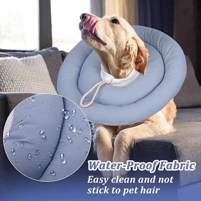 IDOMIK Dog Recovery Collar, Waterproof Soft Dog Cone After Surgery, Comfy Protective Elizabethan Collar Alternative for Dogs Cats, Adjustable Pet Neck Donut Cone Anti-Licking Biting Wounds,Blue,2XL