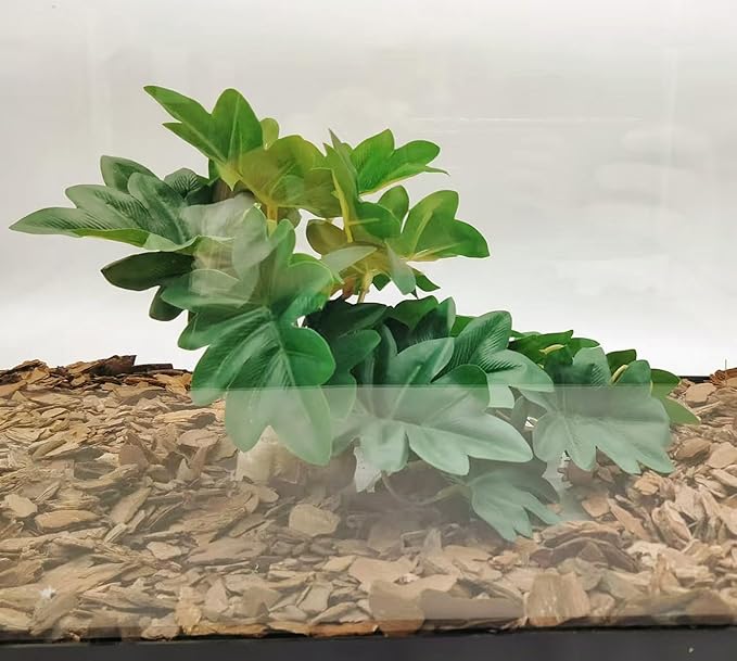 Reptile Fake Plants for Terrarium Artificial Tank Decor Accessories Suitable for Bearded Dragon Ball Python Crested Leopard Gecko Lizard Chameleon Snake-Philodendron selloum