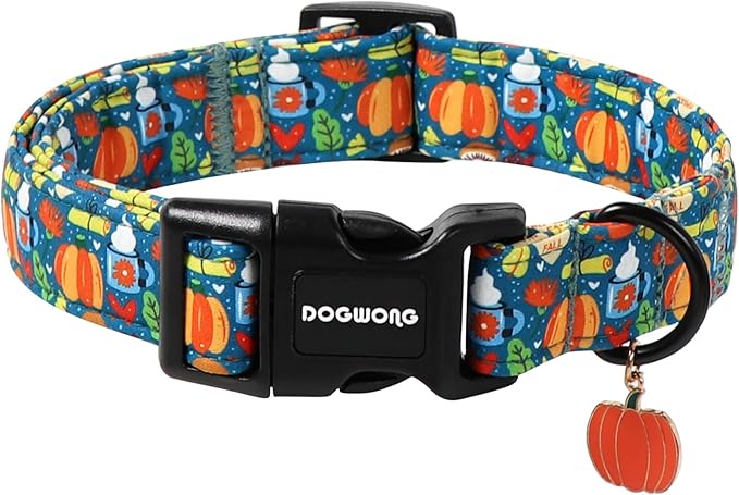 DOGWONG Fall Pumpkin Dog Collar, Fall Maple Leaf Dog Collars Adjustable Halloween Pumpkin Dog Collars for Small Medium Large Dogs M