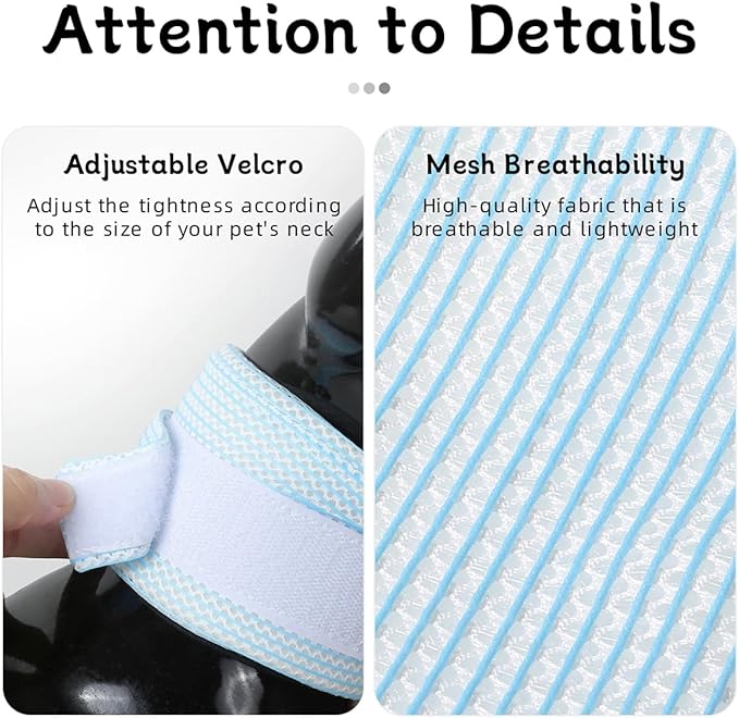 Cat Neck Brace Cover - Breathable & Adjustable Elizabethan Collar for Post-Surgery Recovery Anti-Scratch Anti-Lick Protection, Cervical Cone for Small Medium Large Dogs Puppies Kittens (Small,Blue)