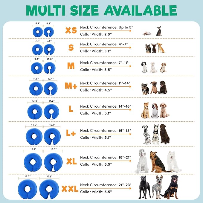 BENCMATE Inflatable Dog Cone Collar Alternative, Soft Dog Cone for Small Medium Large Dogs and Cats, Neck Recovery ECollar Donut Collar After Surgery (Large+, Grey)