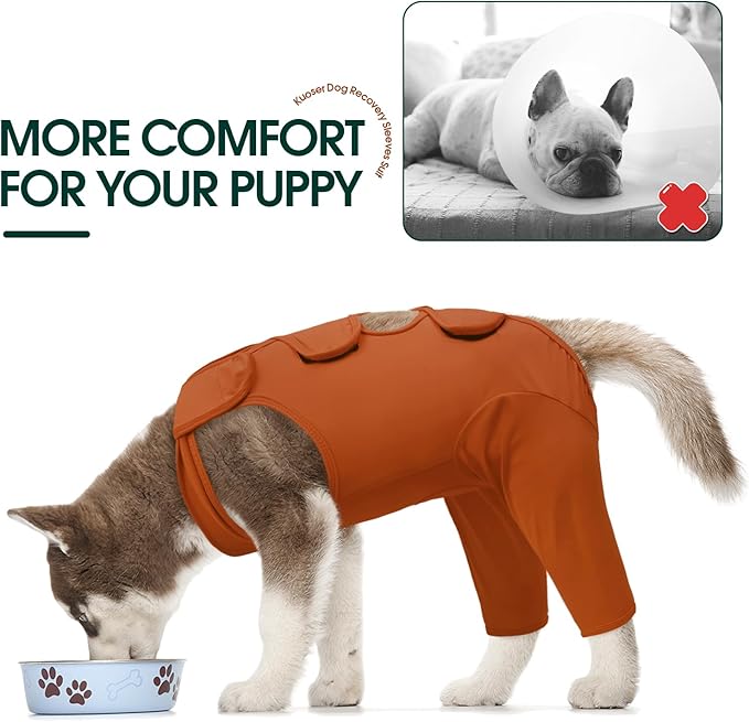 Kuoser Recovery Suit for Back Legs, Thigh Wound Protective Sleeve, Recovery Sleeve for Female Male Dogs, Onesie After Surgery, Pet Surgical Suit for Spay Neuter, Brown L