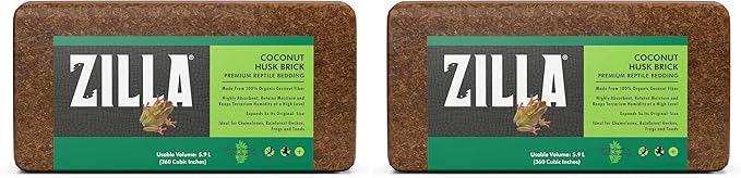 Zilla Coconut Husk Brick, Organic Bedding for Reptiles, Made with 100% Coconut Fiber, Ideal for Tropical Habitats and Egg Incubation (Pack of 2)