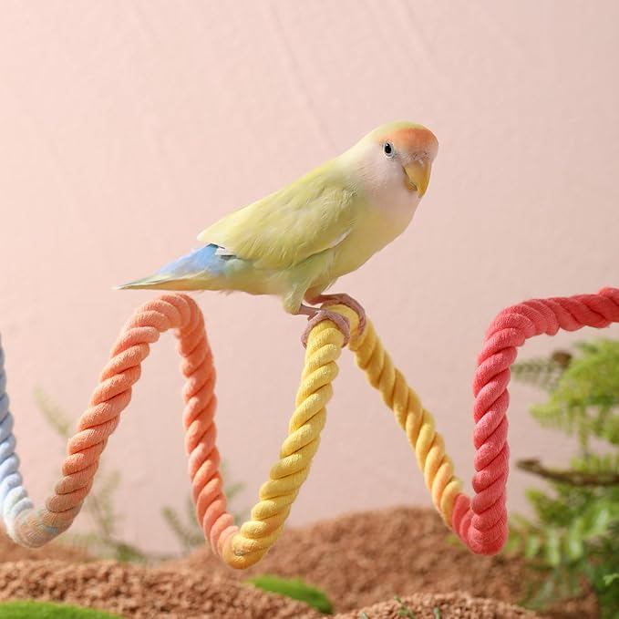 Multi-Color Rope Bird Perch Toys for Parrot Cage Stand, Climbing Swing Accessories for Cockatiel, Parakeets, Budgies, Lovebirds, Conures, Finches - 31.5 inch