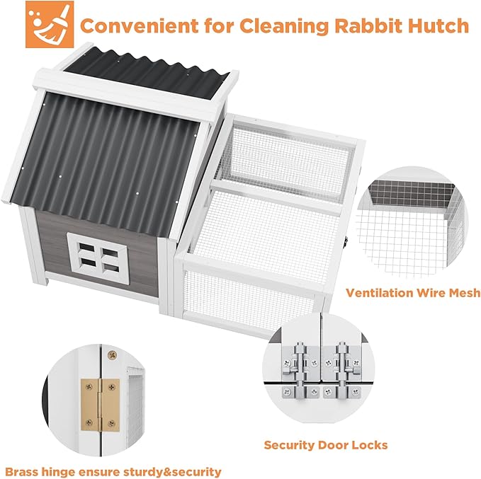 Rabbit Hutch Chicken Coop Outdoor Woden Small Animal Cage with Ventilated Wire Run, Weatherproof for Quail, Bunnies, Guinea Pigs