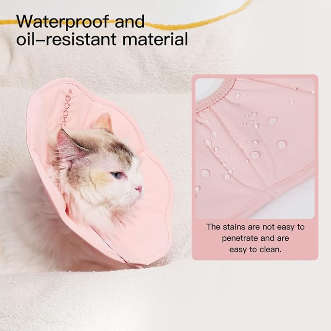 Touchdog Foldable Dog Cone Collar for Cats & Dogs - Adjustable Soft Recovery Collar with Waterproof PU Coating, Lightweight Design, 24.5cm/9.6in Wide Barrier (Pink, L)