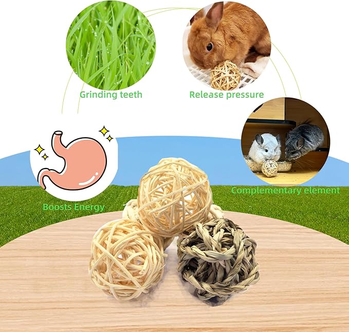 30PCS Rabbit Grass Balls 1.96in Guinea Pig Balls Small Animal Activity Enrichment Toy for Bunny Chinchilla Hamster Gerbil Grinding Playing