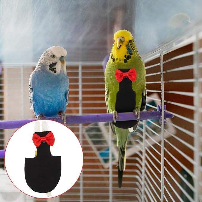 POPETPOP Reusable Parrot Diaper Clothes Adjustable Washable Cotton Bird Diaper Suit with Bow for Cockatiels Pigeons 6.69X0.19X7.87 Inches