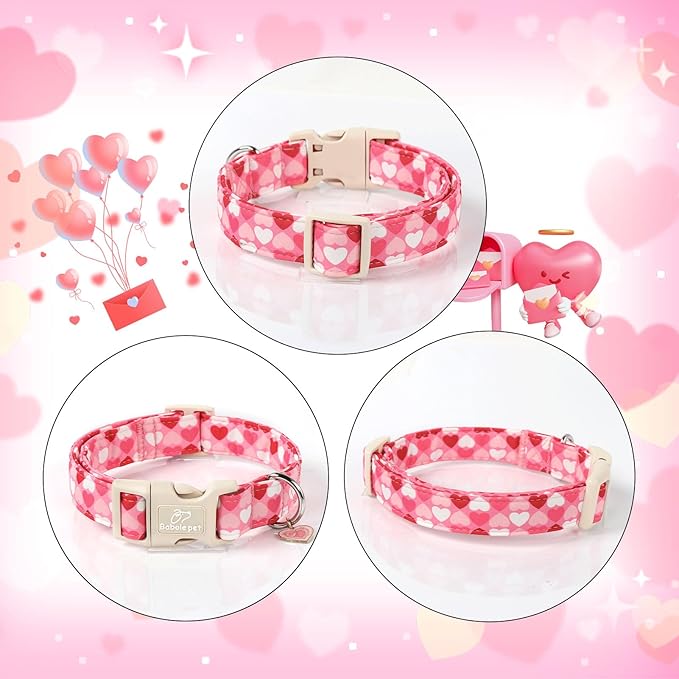 Valentines Dog Collar for Giant Large Dogs - Cute Valentine Pink Hearts Girl Dog Collars, Adjustable Girly Puppy Collar with Quick Release Buckle for Female Dogs XL