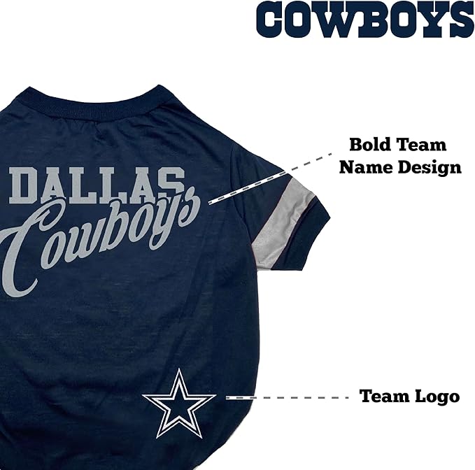 NFL Dallas Cowboys T-Shirt for Dogs & Cats, Medium. Football Dog Shirt for NFL Team Fans. New & Updated Fashionable Stripe Design, Durable & Cute Sports PET TEE Shirt Outfit