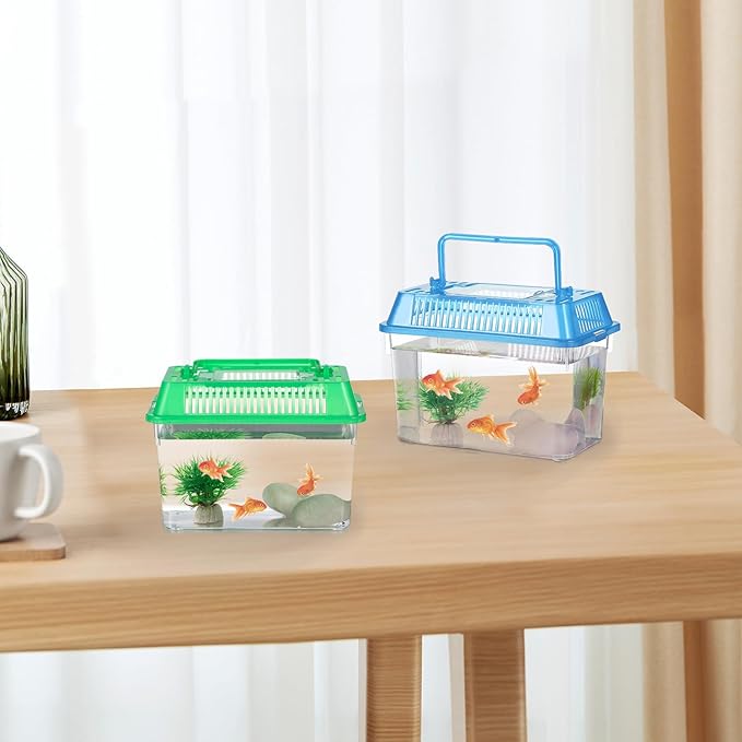 NOLITOY 4pcs Mini Fish Tank, Plastic Fish Box Breeding Case with Handle Desktop Reptile Carrier Portable Aquarium for Shrimp Turtle Shrimp Goldfish (Random Color)