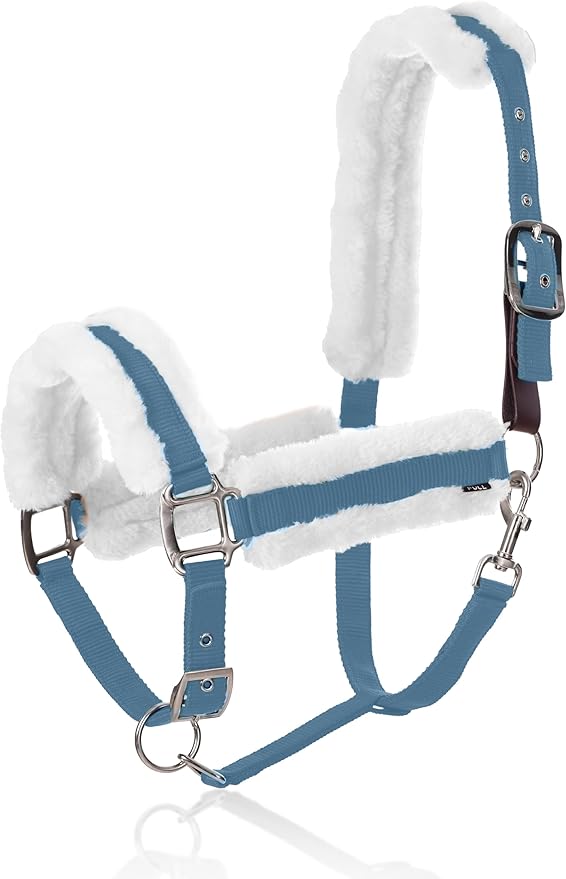 Equinavia Valkyrie Ultra Fleece Breakaway Horse Halter | Padded Fleece Adjustable Safety Halter with Nylon Webbing - Forever Blue/White - Warmblood