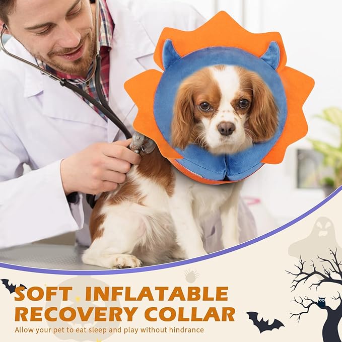 IEUUMLER Inflatable Recovery Dog Collar, Protective Donut Cone, Adjustable Soft Collar for Dog and Cat After Surgery Prevent from Biting & Scratching EU002 - Blue Demon XL