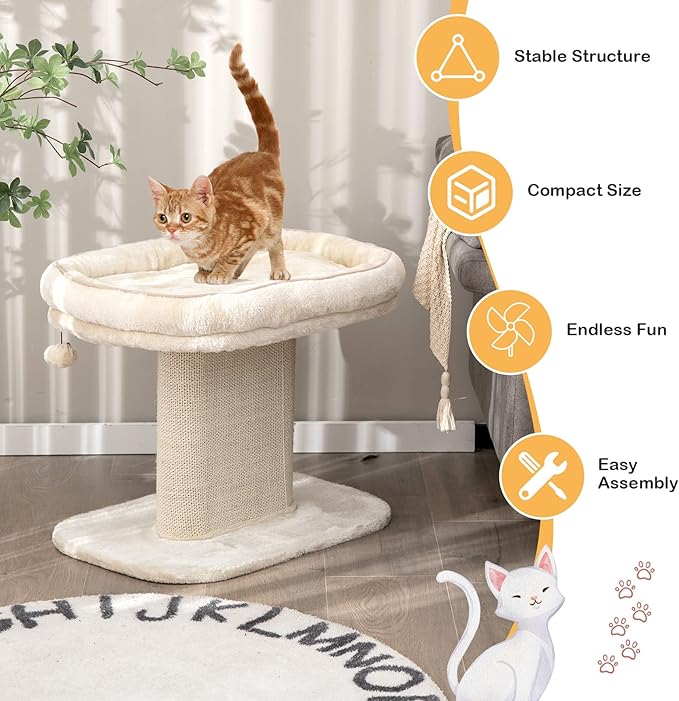 Tangkula Cat Tree for Indoor Cats, 2-Tier Cat Tower with Top Perch & Sisal Scratching Panel & Jingling Fur Ball Toy, Cozy Cat Bed with Scratching Post, Modern Small Kitten Activity Center (Beige)
