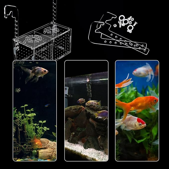 Fish Breeding Box for Aquarium Acrylic Fish Tank Breeder Divider Box with Suction Cups Transparent Hatchery Hanging Incubator for Fishes Shrimp Clownfish and Guppy 7.2" x 3.5" x 3.3"