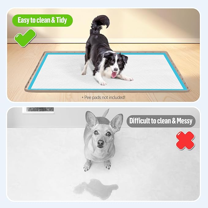 Pee Pad Holder for Dogs, 34" x 22" Silicone Pee Tray Mat Leak-Proof, High Edge, No Spill Pet Pad Holder for Puppy, Cat, Rabbit, Training Pads for Floor Protection, No Pee Pads (Khaki)