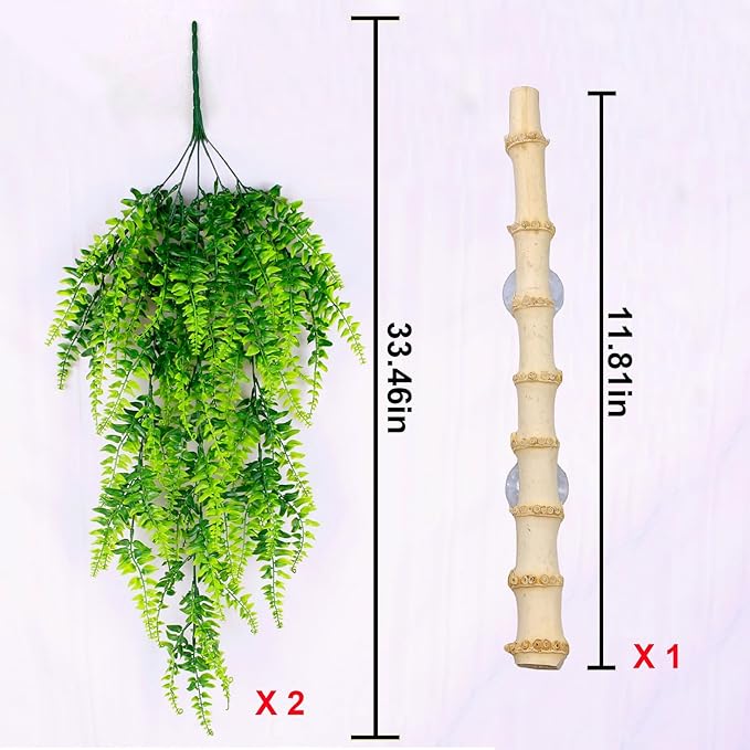 kathson Reptile Corner Branch Decor,Leopard Gecko Climbing Bamboo Wood with Suction Cup,Bearded Dragons Habitat Hanging Vines Plants Decoration,Lizards Tank Accessories for Amphibians,Snakes,Frogs