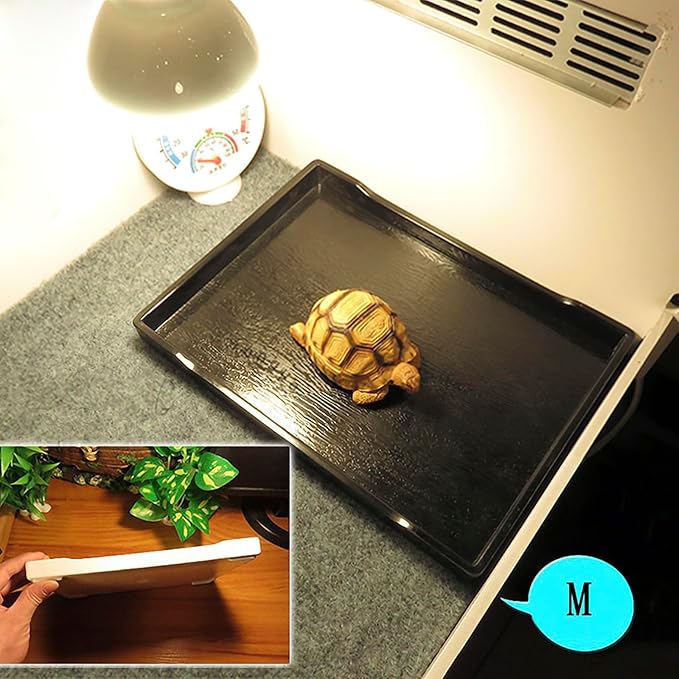 OMEM Reptile Bowl Large Food and Water Dish Enough Space Also Fit for Bath Simulated Wood Grain Surface (M, Black)
