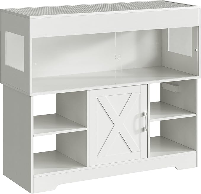 60 Gallon Reptile Tank with Stand, Terrarium Tank with Storage Cabinet, for Lizards, Skinks, Snakes, Sliding Acrylic Doors, Mesh Top, Built-in Power Outlet White PX02RTW