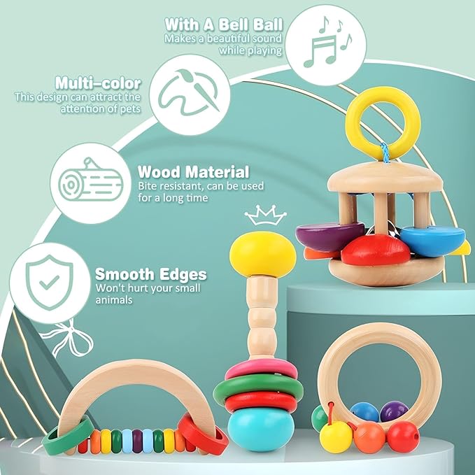 PINVNBY 4 PCS Wooden Rabbit Toys Interactive Bunny Toys Multi-Colored Guinea Pigs Toys Indoor Outdoor Playing Teeth Grinding Toys for Chinchillas Hamsters Rats and Other Small Animals