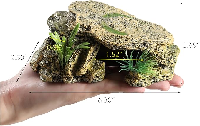 IBWell Leopard Gecko Hide Small Reptile Hides Resin Mini Reptile Basking Rock Humid Hide Turtle Cave Lizard Hide Reptile & Amphibian Habitat DÉCor