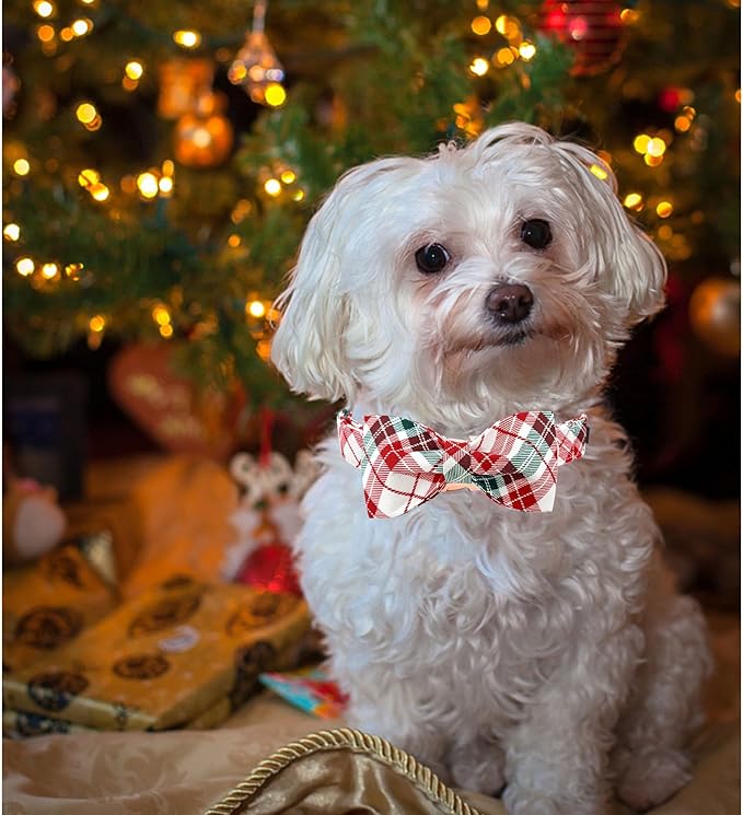 Dog Collar, Christmas Dog Collar Plaid Pet Collar Bow Holiday Bows Girl Boy Puppy Collar Adjustable Pet Collar for Large Dogs