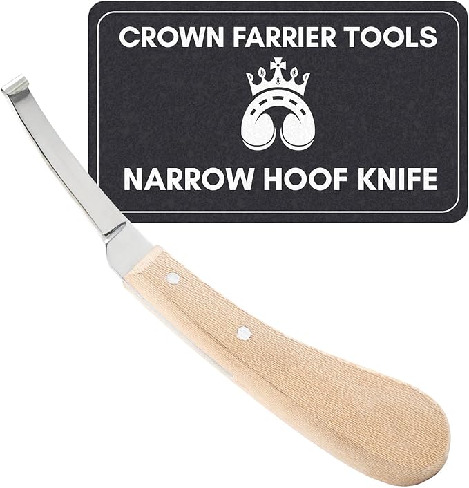 Premium Narrow Blade Farrier Hoof Knife – Professional Hoof Trimming Tool with Wooden Handle & Stainless Steel Blade (White Handle)
