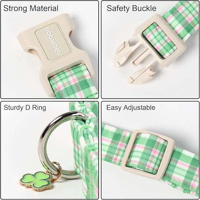DOGWONG Pink Plaid Adjustable Pet Collar Comfortable Spring Summer Puppy Collar Cute Cotton Collars Durable Necklace Gift for Small Dogs,XS