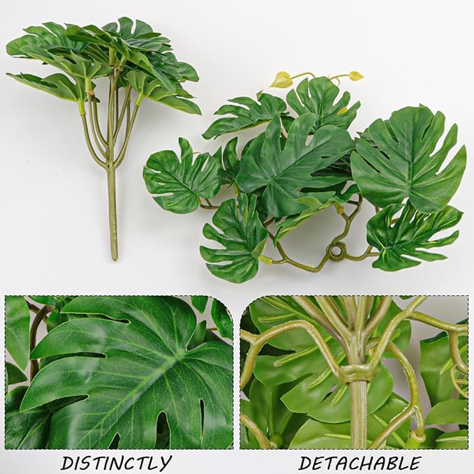 Artificial Reptile Plants for Terrarium, Amphibian Habitat Decor Artificial Hanging Plants (Turtle Leaf)