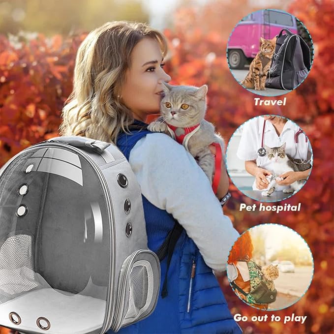 Cat Backpack Carrier, Pet Cat Carrier with Ventilated Design for Carrying Puppy Cats, Pet Carrier Backpack for Traveling/Hiking/Camping/Outdoors Airline Approved Travel Carrier(Grey)