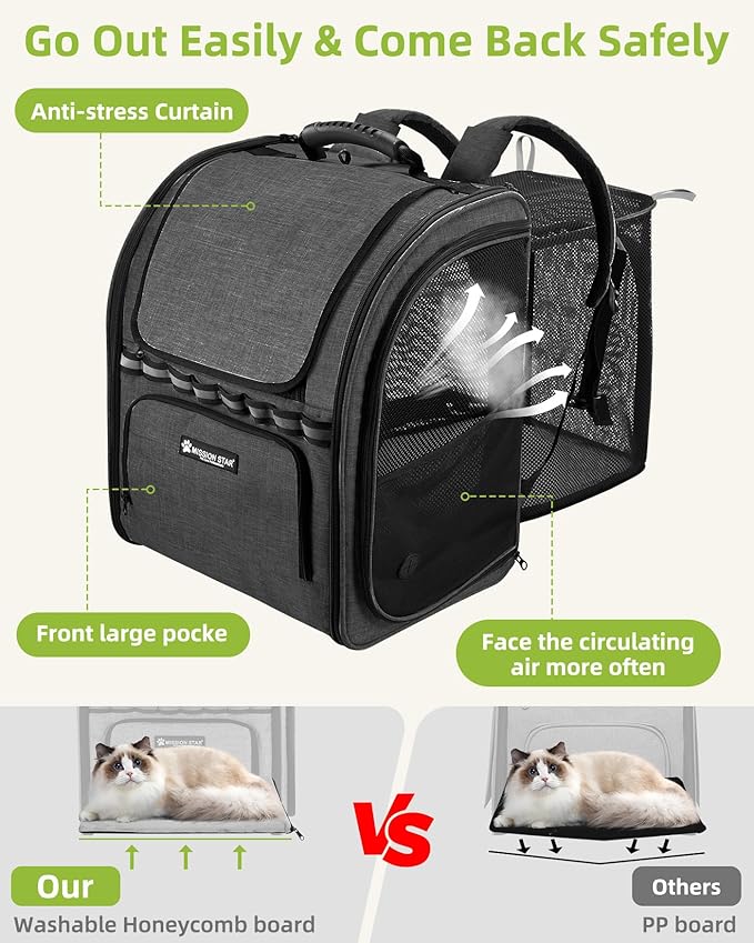 Expandable Cat Carrier Backpacks with Breathable Mesh, Pet Carrier Backpack for Cats Small Dogs Puppies Up to 20 Lbs, Dog Carrier Backpack Great for Travel/Hiking/Camping/Outdoor-Khaki