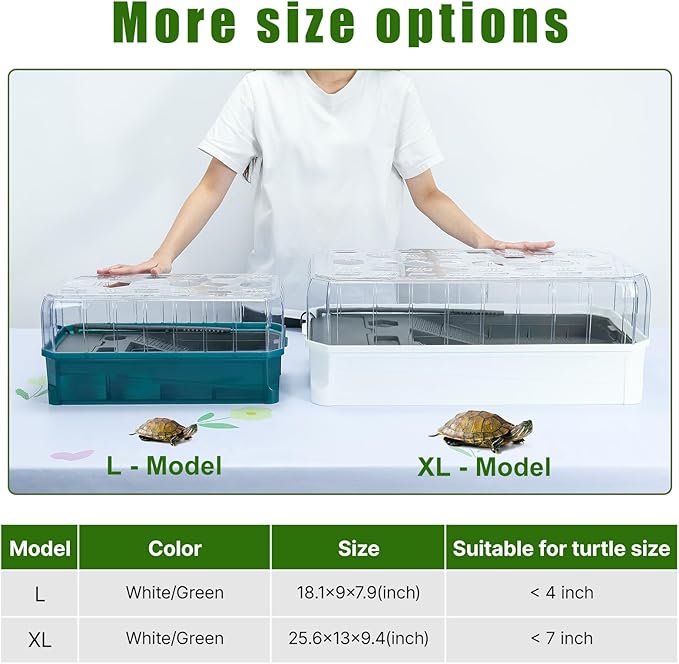 Turtle Habitat Spacious Turtle Tank Kit with Rain Shower Filter SPA & Easy Drain - Perfect for Baby Turtles, Red Eared Sliders Tortoises White, 25.6×9.4×13 Inch