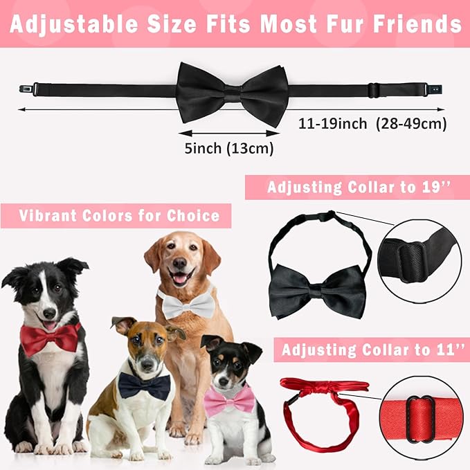 KOOLMOX Light Blue Dog Bow Tie, Black Dog Bowties with Adjustable Collar for Medium Large Dogs Cats Pets Wedding Birthday Graduation Independence Day Homecoming Grooming, 2 Pack, Black and Light Blue