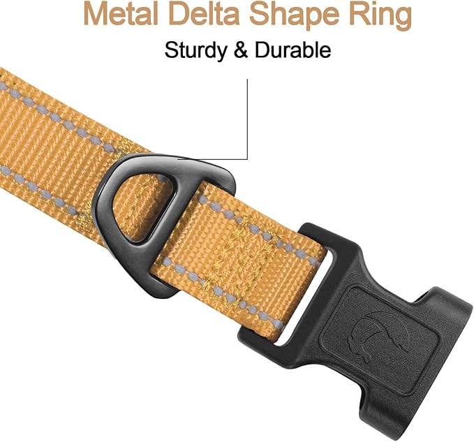 Joytale Reflective Dog Collar, Soft Neoprene Padded, Metal D-Ring, Nylon Pet Collar Adjustable for Medium Dogs, Khaki, M