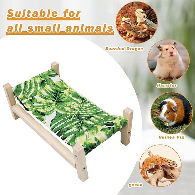 Bearded Dragon Bed, Wooden Reptile Sleeping Hammock, Bearded Dragon Tank Accessories, Habitat Accessories for Leopard Gecko Snake Lizard or Other Small Animal (Green 1, Large)