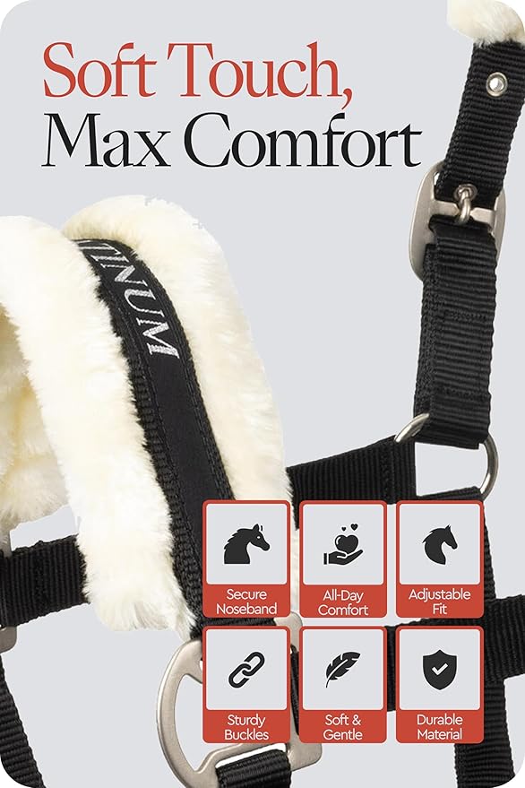HORZE Howard Soft Fleece Padded Adjustable Polyester Horse Halter - Black - Horse