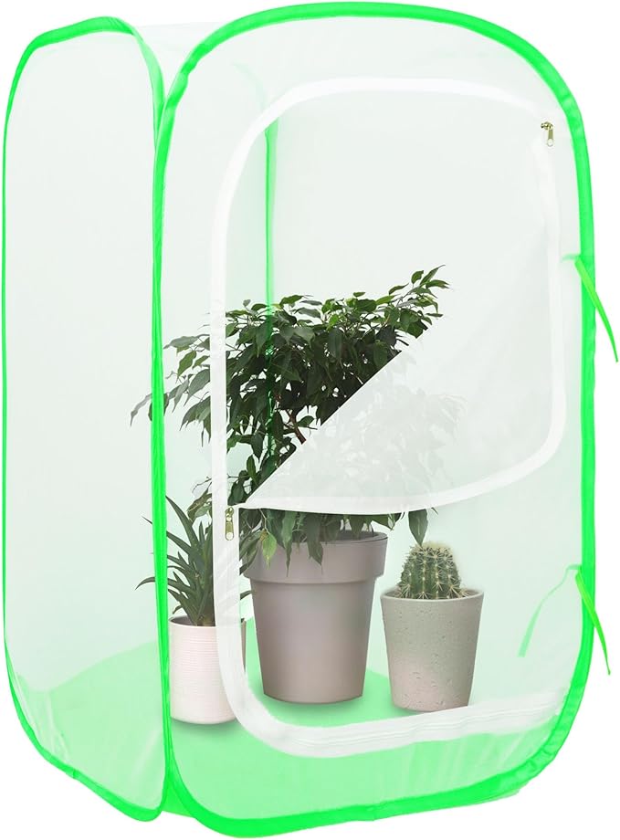 Mesh Plant Tent Enclosure, Pop-Up Cage Plant Cover, Outdoor Garden Protection Guard for Pests, Bird, Pest (28 x 28 x 48 Inches)