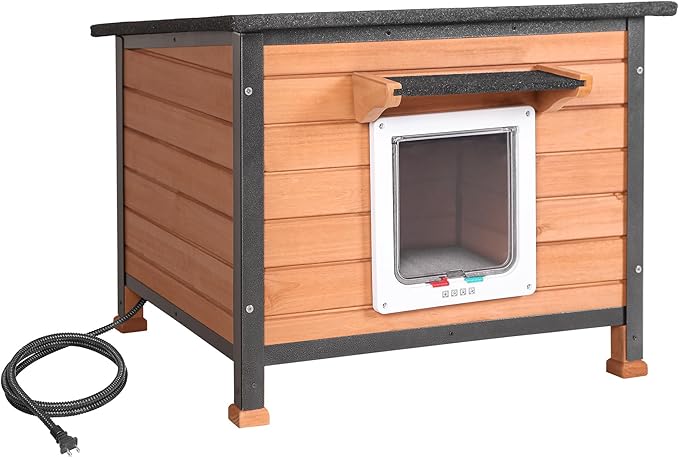 X-ZONE PET Heated Cat House, Extremely Insulated & Weatherproof, Feral Cat Shelter with Heated Pad for Feral Stray Barn Cats and Small Animals (Winter-Ready)