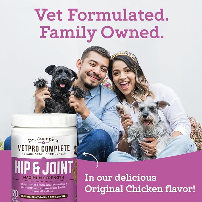 Dr. Joseph's VetPro Complete Dog Hip and Joint Supplement, 60 Count, Chicken Flavored Pain and Inflammation Relief Chews with Glucosamine, Chondroitin, MSM, Turmeric, Vitamin C, Omega 3