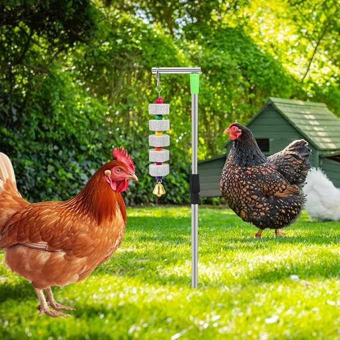 Chicken Chewing Toy, Adjustable Chicken Toys for Coop with Volcanic Stone, Multi-Functional Chicken Coop Accessory for Chickens, Birds, Rodents & Small Pets