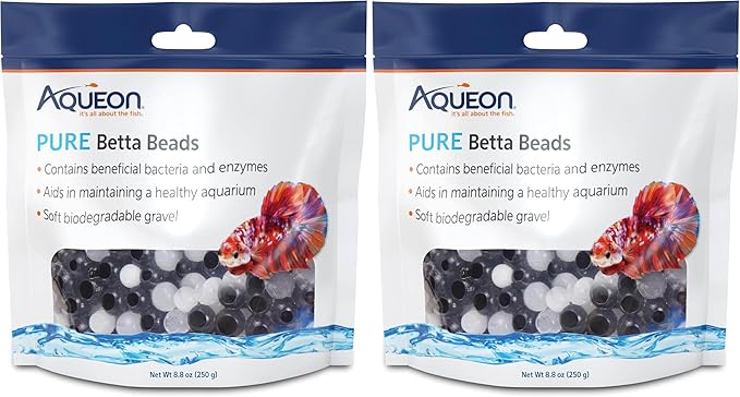 Aqueon Pure Betta Beads, Water Care for Unfiltered Aquariums, Maintains Clear Water and Helps Breakdown Organic Sludge, Black & White (Pack of 2)