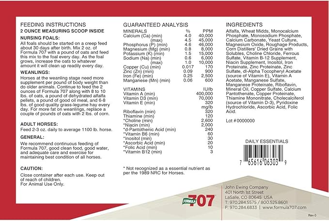 Formula 707 Daily Essentials Equine Supplement, 25lb Bucket – Complete Vitamins and Minerals for Superior Health and Condition in Horses