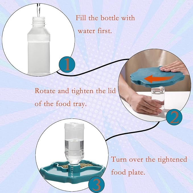 IBWell 2-in-1 Reptile Water Bowl Food Dish with Bottle Automatic Reptile Feeder for Turtle, Bearded Dragon, Lizard Gecko Water Bowl Food Dish
