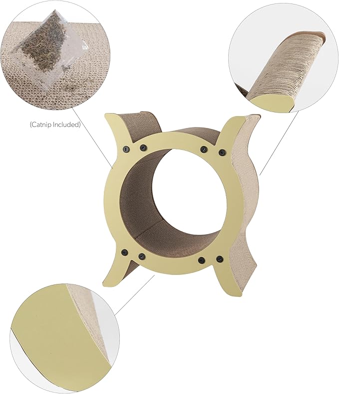 CSR1007A Nyan 16.5" Modern Cardboard Tunnel Cat Scratcher with Catnip, Almond