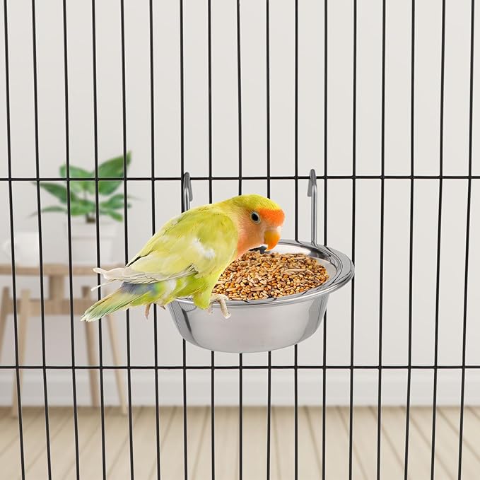 Hypeety Stainless Steel Food Water Cup with Bolt Hooks for Pet Bird Crates Cages Coop Dog Cat Parrot Bird Rabbit Pet (Small,11cm)